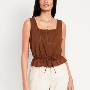 Old Navy Tie-Waist Lace-Trim Top - Horse Chestnut - Size Large Tall